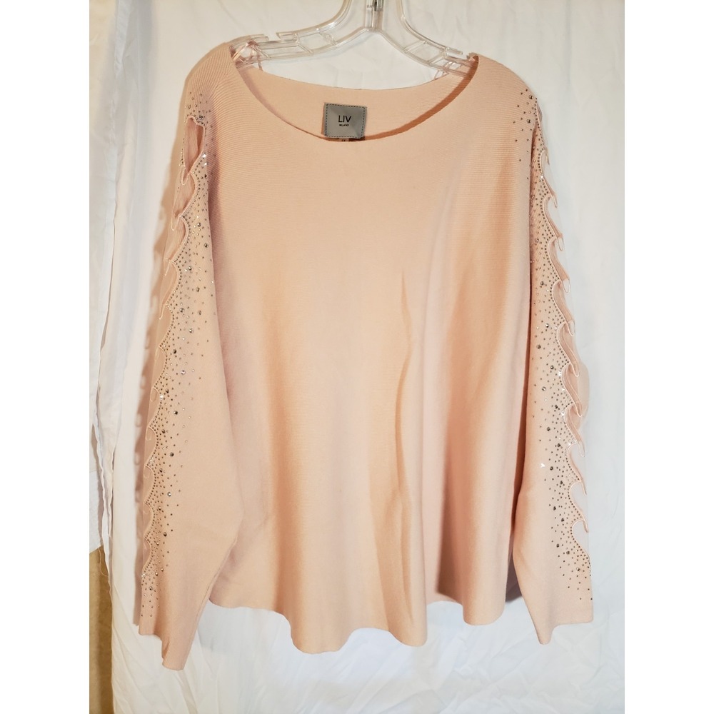 Women's Liv Milano Pink Long Sleeve Lace And Sequined Sleeve Sweater Size 1X